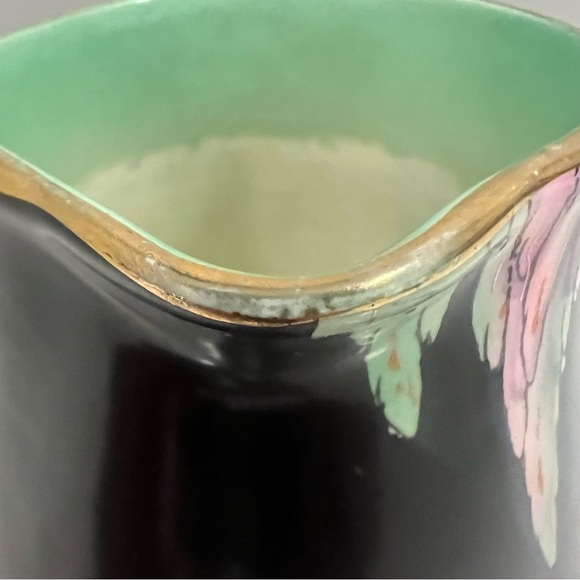 Vintage FALCON WARE "The Dell" Floral Art Deco Pitcher Black Green Hand Painted - Picture 15 of 16